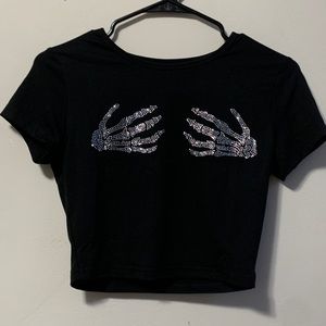 S Skeleton Rhinestone Cropped Tee